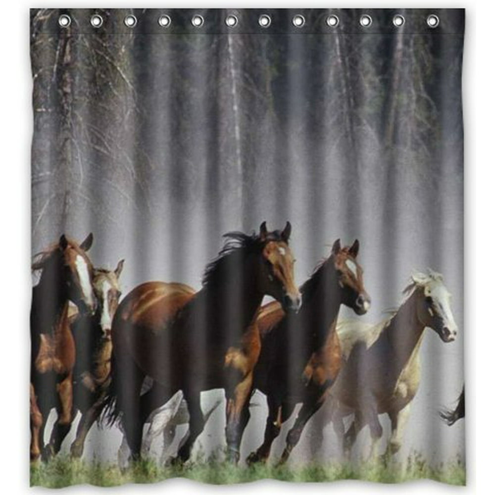 HelloDecor Wild Running Horses Shower Curtain Polyester Fabric Bathroom
