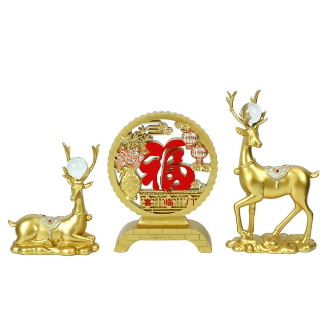 uds estatuilla de ciervo de la suerte buena suerte pintada a mano exquisita estatua de ciervo de resina tallada para estantería soporte de TV pasillo dorado
