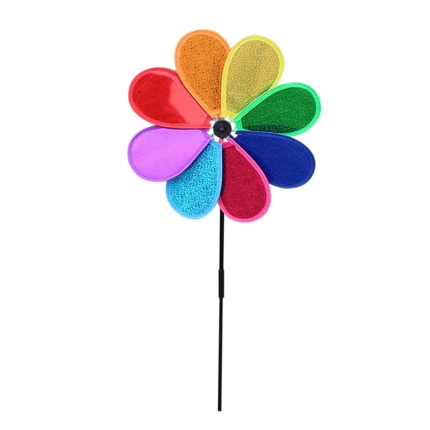Molino de viento brillante y colorido para la decoración de jardines.