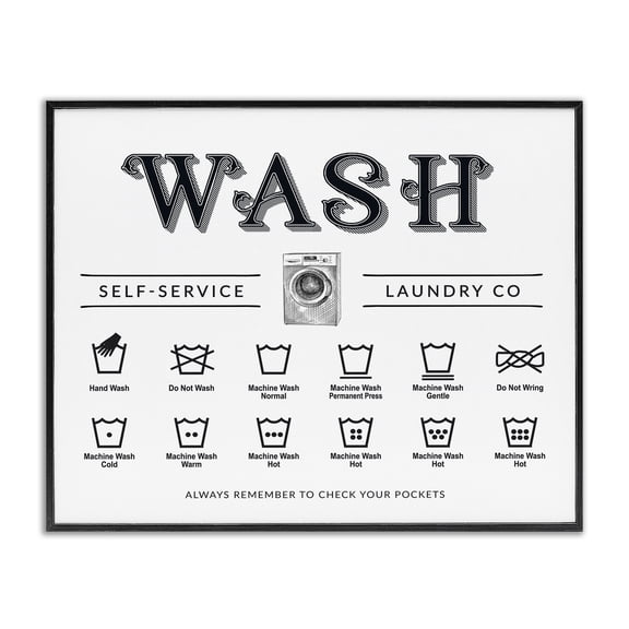 Stupell Industries Wash Cycles Instructions Gray Framed Giclee Art design by Lettered and Lined, 11 x 14