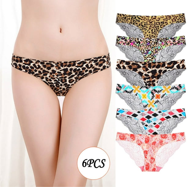 hoksml Panties for Women 6PCS Sexy Ladies Low-Rise Transparent Leopard  Print Lace Breathable Underpants Clearance