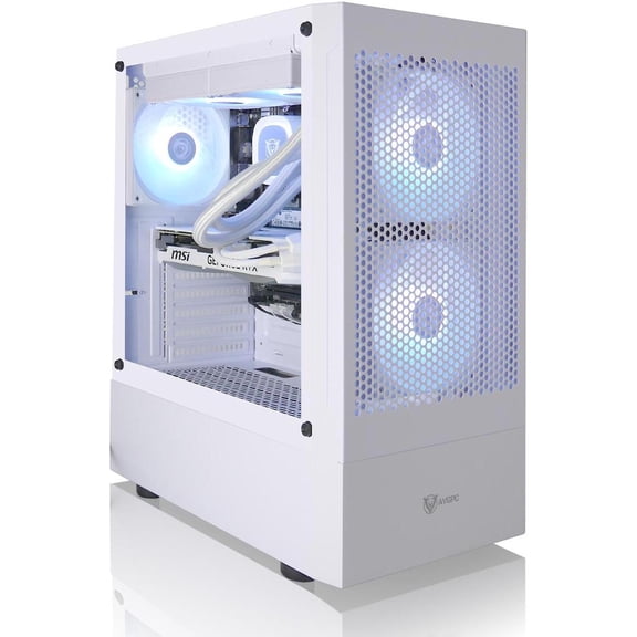 AVGPC Max Series Gaming PC - AMD Ryzen 5 5600X 4.6 GHz, GeForce RTX 5060 Ti GPU , 32GB RAM, 1TB M.2 NVMe SSD, 240mm Liquid CPU Cooler, ARGB Fans, Wifi/AC, MAX ATX Case, Windows 11 White
