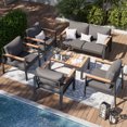 thumbnail image 3 of ECOPATIO 6 Pieces Metal Patio Furniture Set, Modern Outdoor Patio Furniture with Wood Armrest and Thickened Cushions Comfy Patio Sofa for Balcony, Deck and Poolside(Dark Grey), 3 of 6