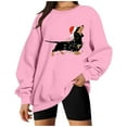 thumbnail image 4 of Tiweut Women's Leisure Hoodies Christmas Santa Sausage Dog Print Fashion Loose Fit Pullover Long Sleeve Round Neck Regular Tops Pink,L, 4 of 7