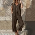 thumbnail image 2 of Women's Solid Color Linen Blend Button Front Jumpsuit Overalls Mid Rise Relaxed Fit with Pockets Perfect for Casual Outings Summer Travel or Weekend Wear Versatile JASKFLY Brown XL, 2 of 9