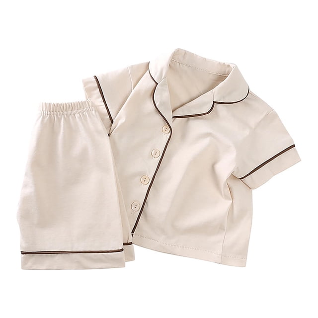 Odeerbi 6M-4Y Niños Niñas Pijama de Verano de Algodón Con Solapa Muescada Camisa de Manga Corta Conjunto de Pantalones Cortos Suave Ropa de Dormir Conjunto de Pijama