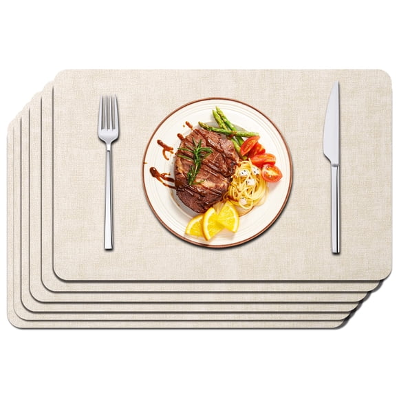 Placemats Maxpearl de piel sintética, juego de 6 unidades, impermeables, color beige