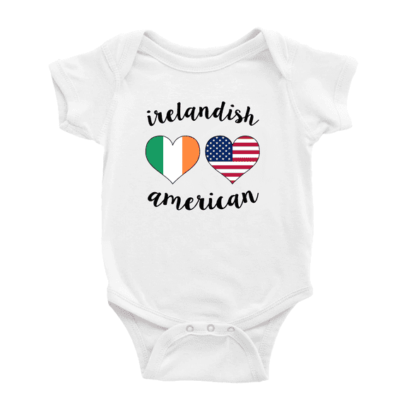 Irelandish American Flag Two Hearts Cute Baby Rompers Baby Bodysuit (White, 3-6 Months)