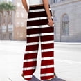 thumbnail image 4 of FUNUONY Flowy Wide Leg Palazzo Pants for Women - High Waist Casual Beach Lounge Stripe Pants Loose Dress Pants Stretchy Trousers Dress Pants Petite Wide Leg Summer Beach Casual Trousers Wine M, 4 of 5