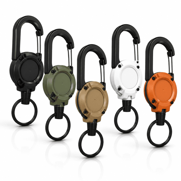 5 Pieces Heavy Duty Retractable Keychain – Carabiner Badge Reel with 24-Inch Steel Cord | Sturdy ABS Casing,Extendable Key Ring/ID Holder for Work,Outdoor & Daily Carry (Multicolor)