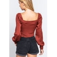 thumbnail image 4 of Long Sleeve Sweetheart Neck Front Ribbon Tie Detail Woven Top Rust ' L, 4 of 5