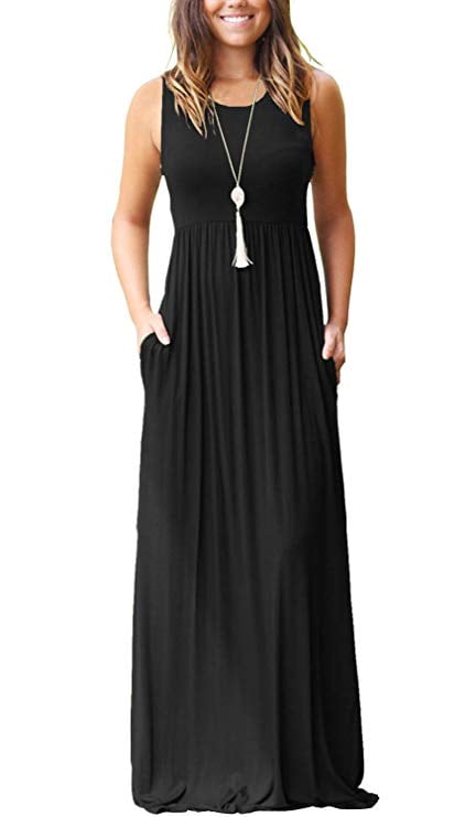 Women's Summer Sleeveless Loose Plain Maxi Dress Casual Long Dress With  Pockets | Walmart Canada