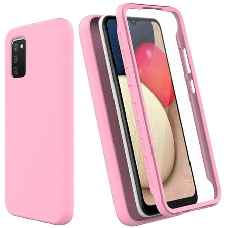 Samsung Galaxy A02S Case, Samsung A02S Case with [Built In Screen Protector], Full-Body Shockproof Soft Liquid Silicone Hybrid Protective Phone Cover Case for Galaxy A02S, Pink