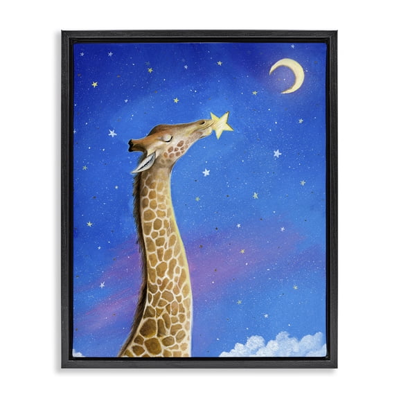 Stupell Industries Bohemian Giraffe In Night Sky Black Floating Frame Canvas Art, 17 x 21, by Hannah Spiegleman