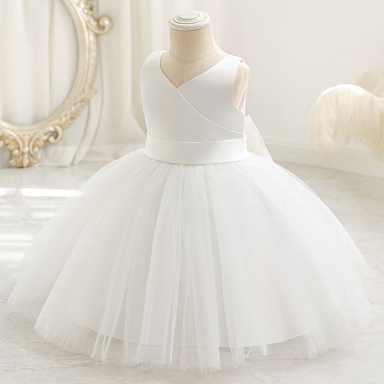 Miashui Flower Girl Princess Dresses V-Neck Wedding Birthday Party Ball Gown,White,12-18 Months