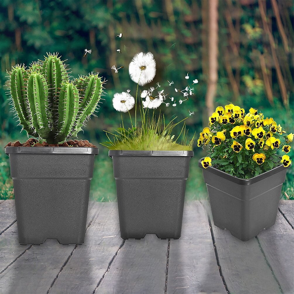 10 Pack Nursery Pots 2 Gallon Garden Planter Plastic Sqaure Seedling Pots White Flower Plant Container for Succulents, Seedlings, Cuttings, Transplanting, Black