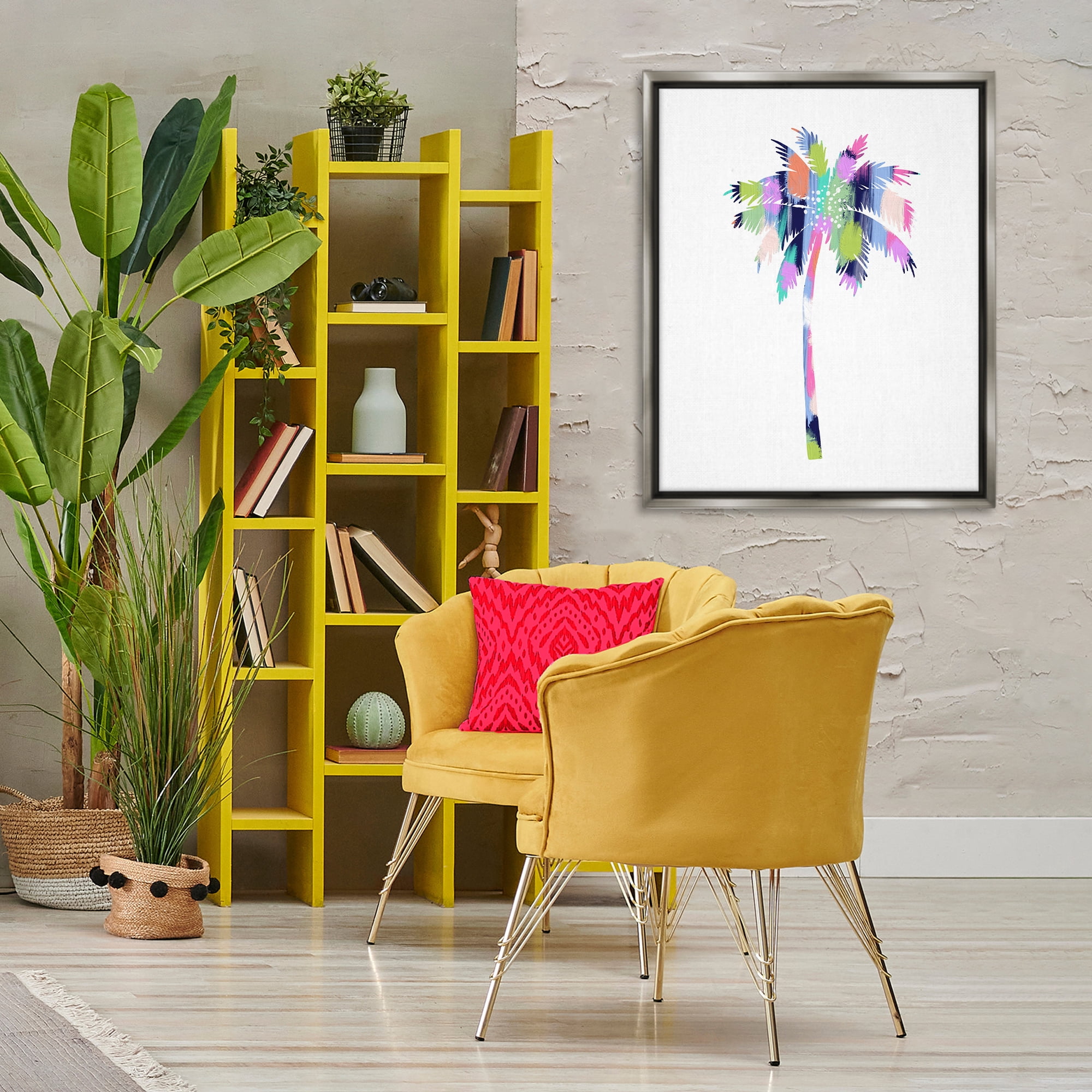 Stupell Industries Patterned Palm Tree Botanical & Floral Painting Gray Floater Framed Canvas Art Print Wall Art, 25 x 31