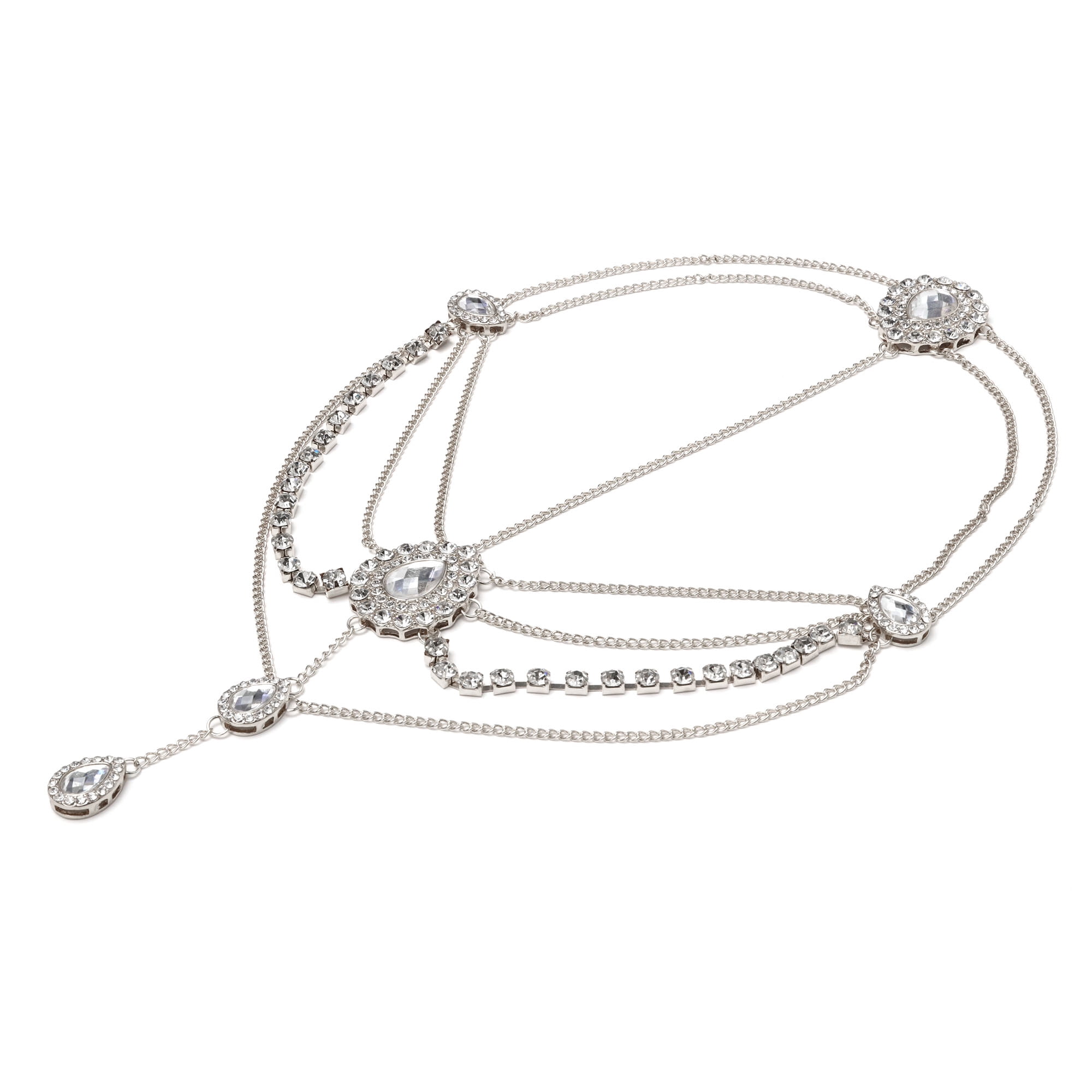 Unique Bargains Elegant Headpiece Faux Diamonds Tassels Hair Chain 1 Pc Silver Tone