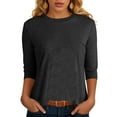 thumbnail image 2 of eczipvz Womens 3/4 Length Sleeve Tops 2025 Summer V Neck Tee Shirts Dressy Casual Work Tunic Blouses Spring Clothes(Black,L), 2 of 6