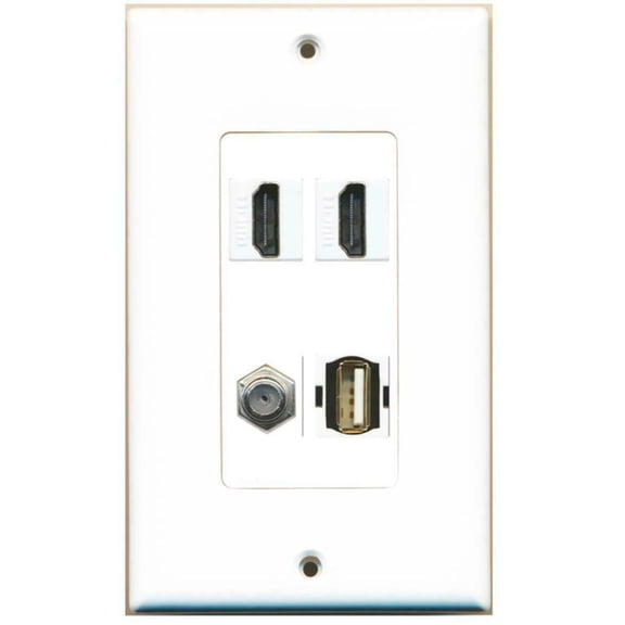 Ultra Spec Cables - 1 Gang Decorative 2 HDMI Coax USB A-A Wall Plate