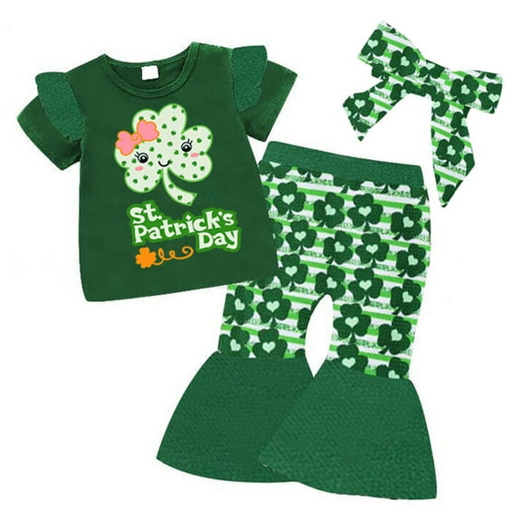 Baby St Patricks Day Outfit Girl Bodysuit Printed T-Shirt Top Long Pants Children's Wear