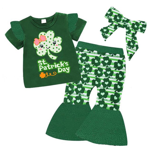 Traje de bebé para el Día de San Patricio, mono para niña, camiseta estampada, pantalones largos, ropa para niños, 100