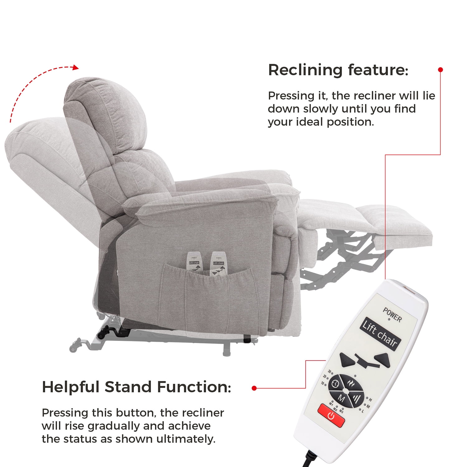 Kadyn Power Lift Chair, Power Lift Recliner with Massage and Heating Function Soft, Massage Chair Recliner for Living Room, Light Gray Kadyn Power Lift Chair, Power Lift Recliner with Massage and Heating Function Soft, Massage Chair Recliner for Living Room, Light Gray