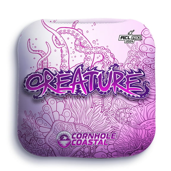 Cornhole Coastal Set of 4 Regulation Professional Dual Sided ACL Pro Approved Cornhole Bags for Corn Hole Toss Games - For All Skill Levels (Creature, Pink Reef)