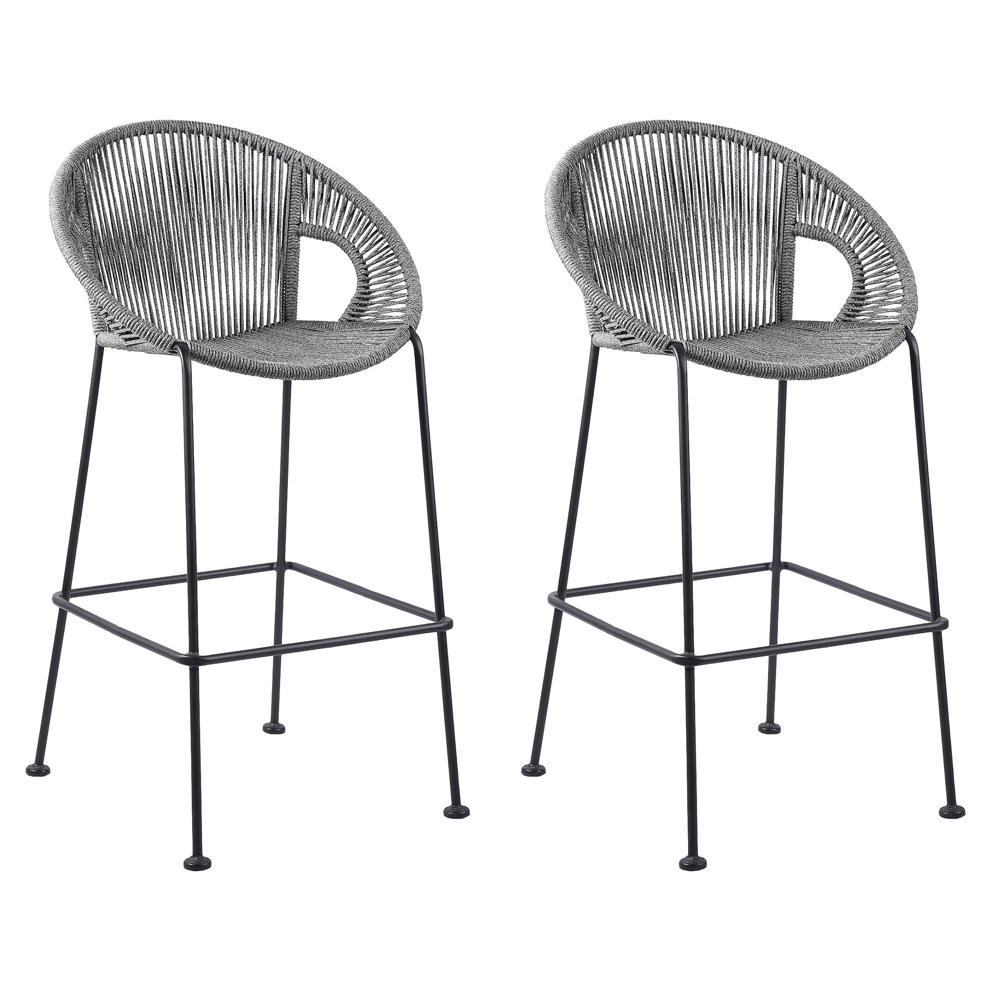 Acapulco 30" Indoor Outdoor Steel Bar Stool with Gray Rope - Set of 2