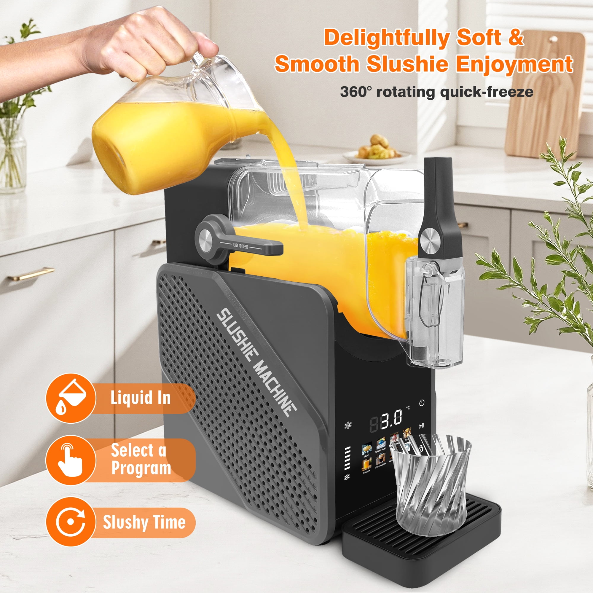 Slushie Machine for Home - No Ice Required Frozen Beverage Maker | 8 Preset Programs for Margaritas Frappes Milkshakes, Self-Cleaning