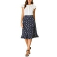 thumbnail image 2 of DARING DIVA Women's Floral Ruffle Hem Elastic Back Split Skirt XS Dark Blue, 2 of 6