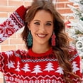 thumbnail image 4 of Fiudx Liquidación de ahorros de verano Pendientes de borlas con adornos navideños Pendientes de borlas rojas y verdes con árbol de Navidad Un par de borlas de seda glamorosas de moda, 4 of 6