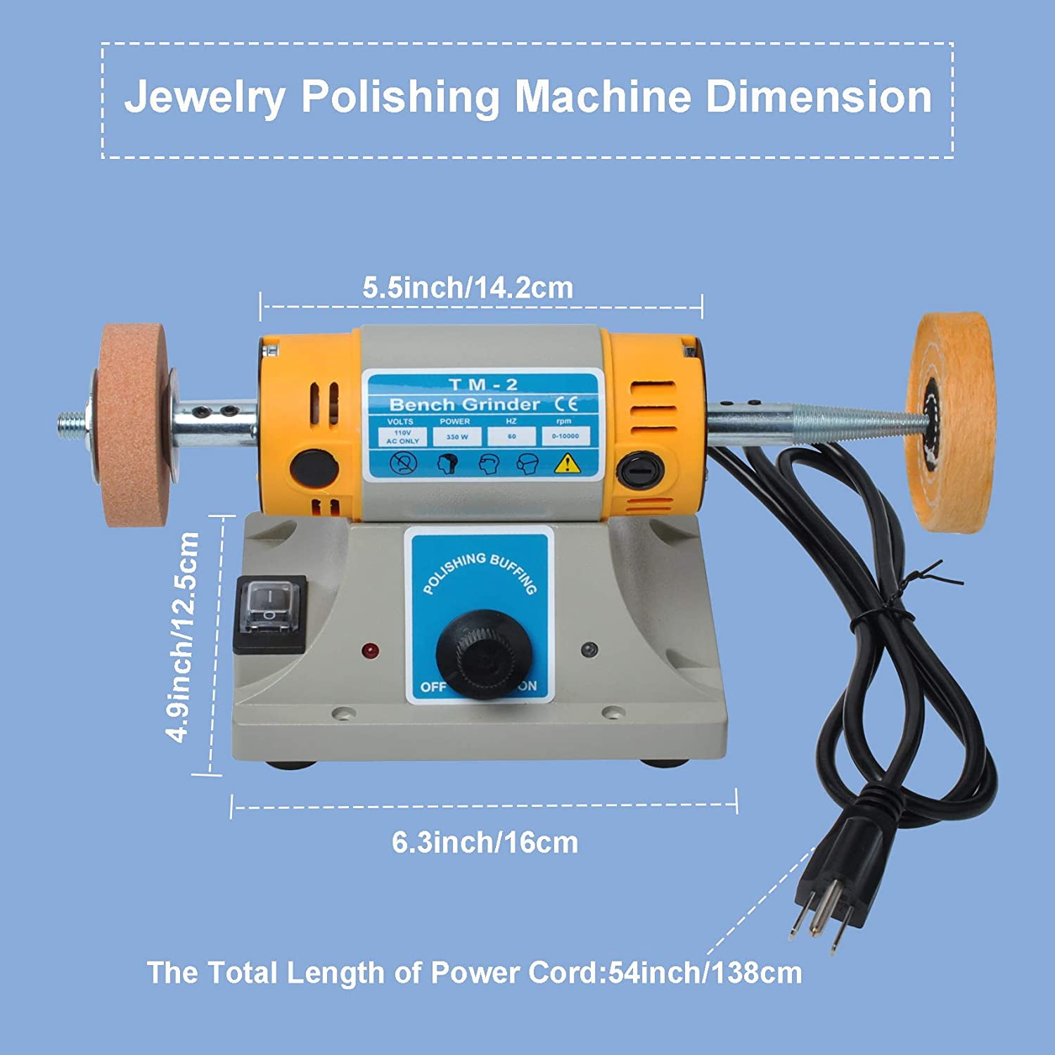 SHANNA TM-2 Jewelry Rock Polishing Buffer Machine Bench Lathe Polisher Kit Rock Tumbler Gem Tools Grinder 200W 110V
