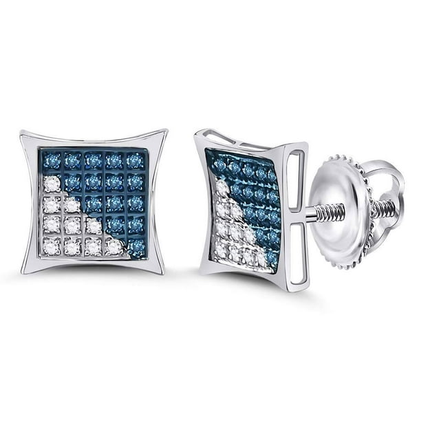 GnD 10kt White Gold Mens Round Blue Color Enhanced Diamond Square
