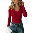 thumbnail image 3 of Womens White Lace Shirt Women's Cold Shoulder Shirts - V-Neck Ribbed Slim Fits Tops - Stretchy Comfy Long Sleeve Daily Layering Base Top, 3 of 7