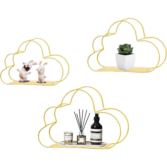 SINGOMON 3 Sizes Gold Cloud Floating Shelves Nursery Shelves Wall Shelves Display Shelf Bathroom Shelves Living Room Shelves for Nursery Room Decorations, Metal Floating Shelf, Office, Bathroom Decor