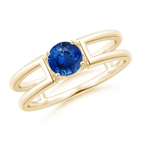 ANGARA Natural Sapphire Solitaire Parallel Split Shank Ring in 14K Yellow Gold for Women (Size-5mm) | September Birthstone, Birthday, Anniversary, Jewelry Gift for Women | Natural Blue Sapphire Ring