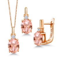 Gem Stone King 18K Rose Gold Plated Silver Peach Nano Morganite Pendant and Earrings Jewelry Set for Women (6.05 Cttw, with 18 inch Chain)