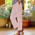 thumbnail image 2 of Pantalon en Lin à Rayures pour Femme, Yigetop Pantalon Décontracté à Imprimé à Rayures en Coton et Lin pour Femme Taille Élastique Été Printemps Plage Ample Pantalon Fluide pour Femme Rouge m, 2 of 5