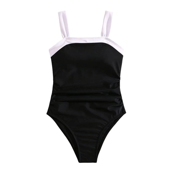 Tiijoy Girl One-Piece Swimsuit Color Block Ruched UPF50 Bathing Suit Swimwear, Sizes 7-12