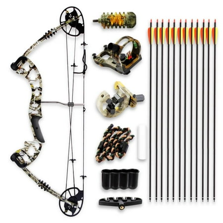 SereneLife Complete Compound Bow & Arrow Accessory Kit Adjustable Draw Weight 30-70 lbs. (Brown)