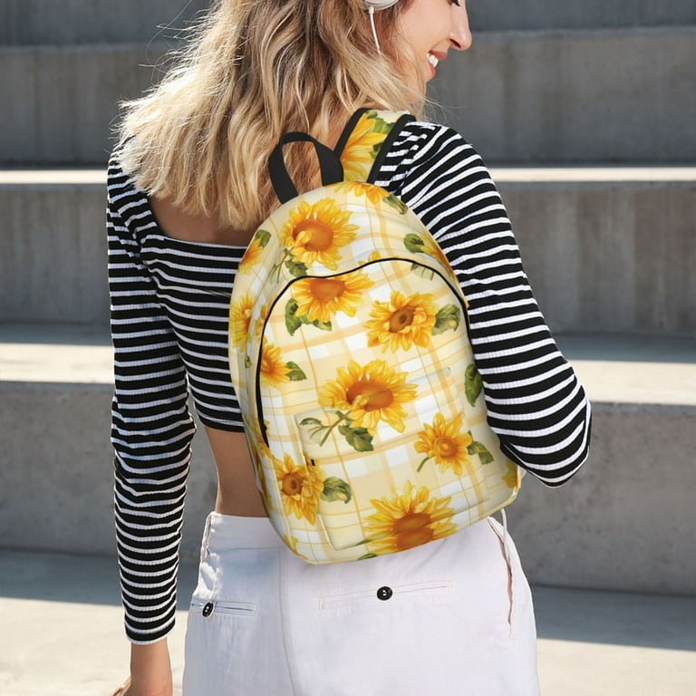 Light Yellow Plaid Sunflower Canvas Backpack Backpack for School Bookbag School Backpacks for College Student Boys Girls Travel Work Laptop Backpack Carry On Backpack for Women Men Walmart