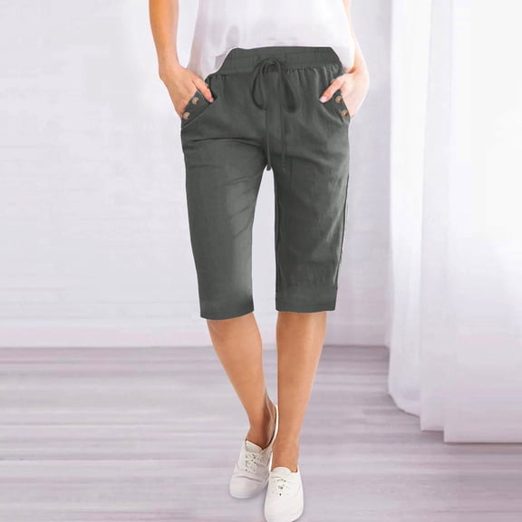 Sakmal Comfy Pants for Women Gray Cropped Solid Knot Capri with Pockets Ladies Trousers
