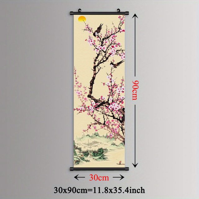 1pc Stunning Nordic Mountain & Plum Blossom Chinese Landscape Wall Art - Perfect for Home Decor in Living Room, Bedroom, Office, Kitchen & Restaurant