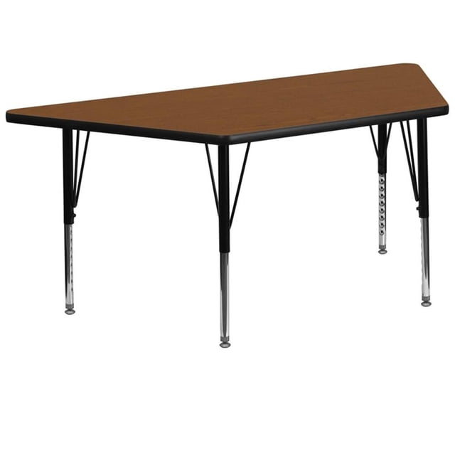 Pemberly Row Wood 26" x 58" Trapezoid High Pressure Top Activity Table in Oak