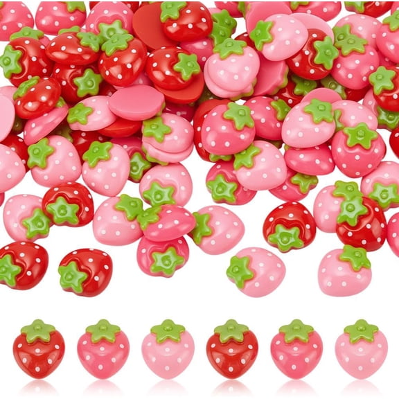 99Pcs 3 Colors Opaque Resin Cabochons Flatback Strawberry Charms Ornaments Cute Strawberry Shape Embellishement Fruit Charms