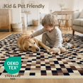 thumbnail image 4 of ODIKA 9'x12' Washable Area Rug Tan Navy Teal Contemporary Grid Layout Symmetrical Balance Decorative for Dining Room, Basement, Large Office, Non-Slip Chair-Friendly, 4 of 7