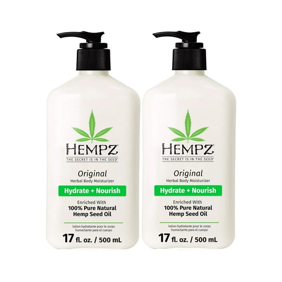 Hempz Original , Hydratant Corporel à l'Huile de Graines de Chanvre Naturelle avec Beurre de Karité et Ginseng, Lotion Cutanée Pure à Base de Plantes pour la Sécheresse, Crème Végane Nourrissante, Floral et Banane, 17 Fl Oz, Lot de 2