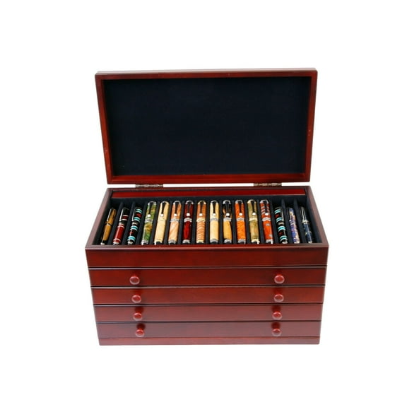Mahogany Wooden Pen Chest - 76 Pens Display Case / Showcase