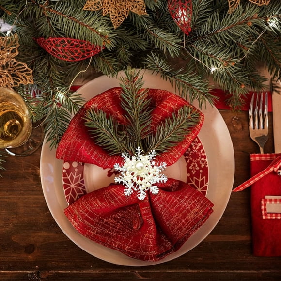 Amzcrzy Zinc Alloy Napkin Ring Christmas Decorations Christmas Snowflake Napkin Ring Gold and Silvery Pearl Hollow Designs Elegant Table Decor for Holiday Dinner Party Wedding Halloween Decorations